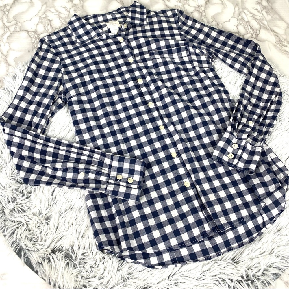 J. Crew Gingham Plaid The Perfect Shirt Button Down EUC